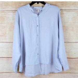Eileen Fisher Organic Linen Long Sleeve Button Down Shirt Size Small